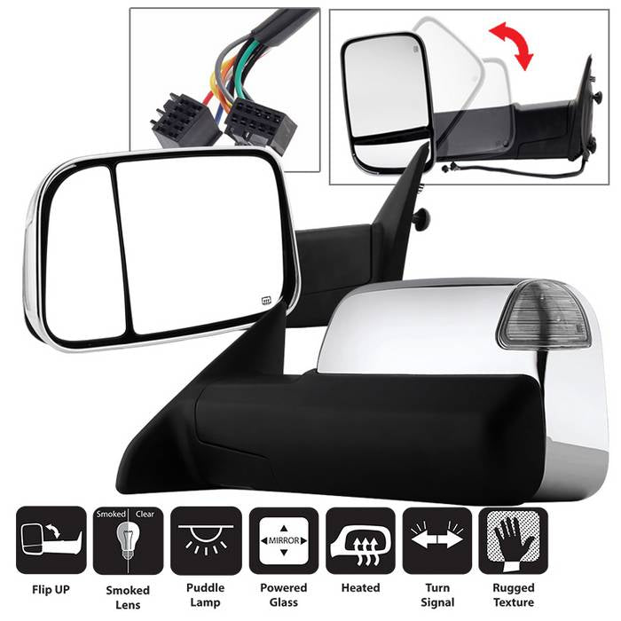 ( xTune ) Dodge Ram 1500 09-12 L&R Manual Extendable - POWER Heated Adjust Mirror with LED Signal. Fit: Ram 2500/3500 10-12