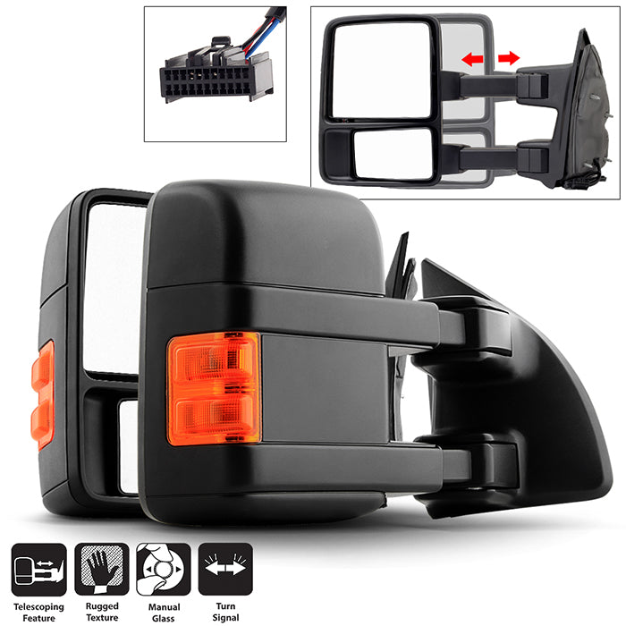 ( xTune ) Ford SuperDuty 99-15  L&R Manual Extendable - Manual Adjust Mirror with LED Signal Amber - SET