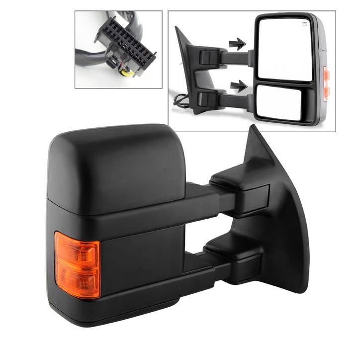 ( xTune ) Ford SuperDuty 08-14 Manual Extendable - POWER Heated Adjust Mirror with LED Signal Amber- Right
