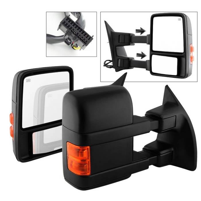( xTune ) Ford SuperDuty 08-15 L&R Manual Extendable - POWER Heated Adjust Mirror with LED Signal Amber. Fit: F250/F350/F450/F550 08-15