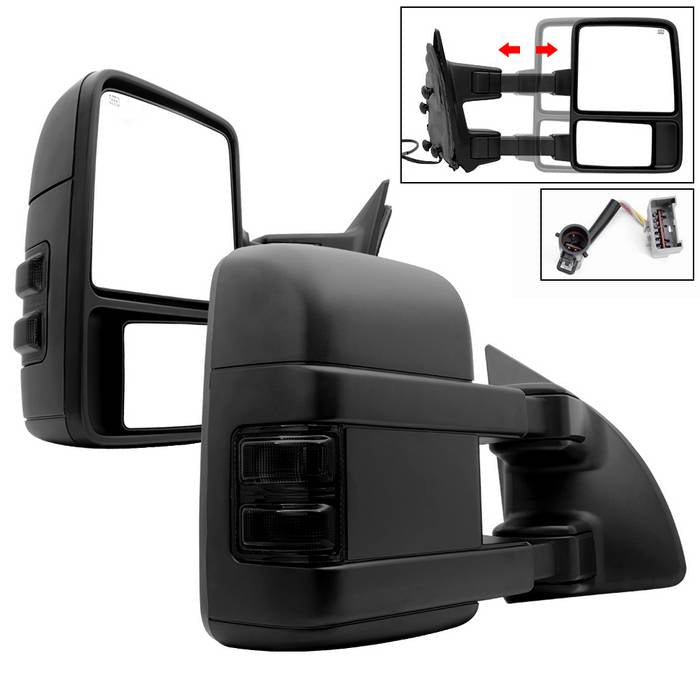 ( xTune ) L&R G2 Ford Superduty 99-07 POWER Heated Smoke LED Signal Telescoping Mirrors
