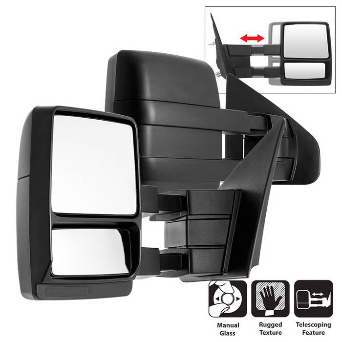 ( xTune ) Pair - Ford SuperDuty 04-14 MANUAL Telescoping Mirrors | Fit: Ford Excursion 2000-05 Ford F250 Super Duty Truck 1999 Ford F250 Super Duty Truck 2000-10 Ford F350 Super Duty Truck 1999-10 Ford F450 Truck 1999-03 Ford F550 Truck1999-03