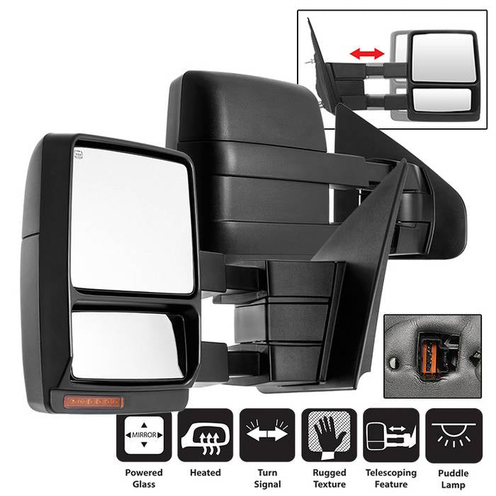 ( xTune ) Ford F150 04-06 POWER Heated Amber LED Signal Telescoping Mirror - SET
