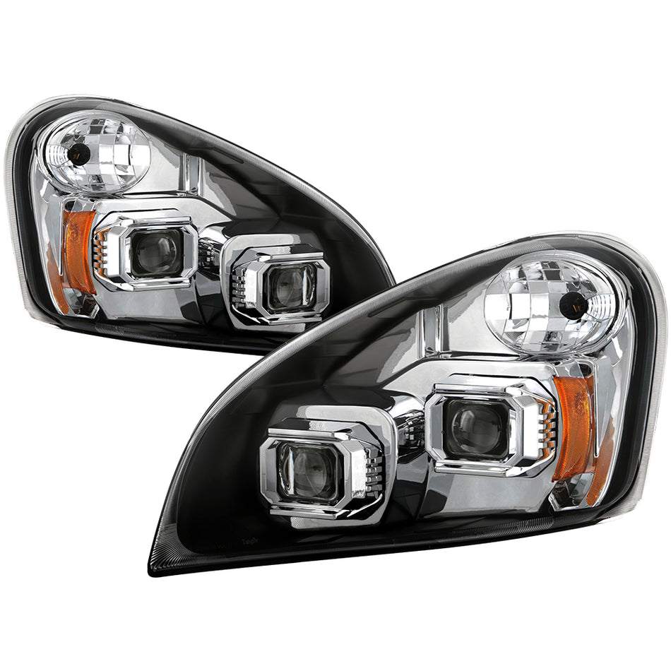 ( Akkon ) Freightliner Cascadia 2008-2016 Halogen Models Only ( Not Compatible with Factory LED & HID Headlights Models ) Dual Projector Headlights - Low Beam-H11(Included) ; High Beam-H11(Included) ; Signal-3157A(Included) - Chrome