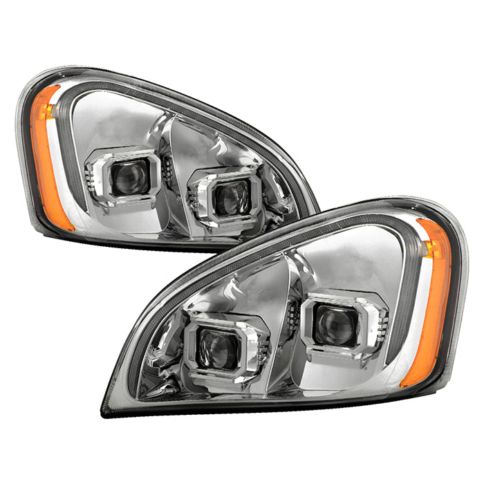 ( xTune ) Freightliner Cascadia 2008-2017 Halogen Models Only ( Not Compatible with Factory LED & HID Headlights Models ) LED Tube DRL Projector Headlights - Low Beam-H7(Included) ; High Beam-H7(Included) ; Signal-LED - Chrome Left + Right