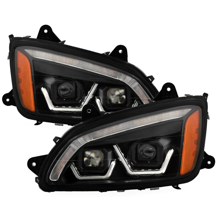( xTune ) Kenworth T660 08-17 Halogen Projector Headlights w/ LED Strip - Black