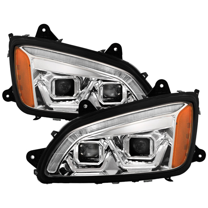 ( xTune ) Kenworth T660 08-17 Halogen Projector Headlights w/ LED Strip - Chrome