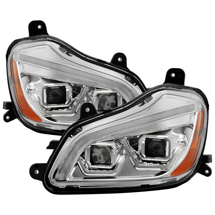 ( xTune ) Kenworth T680 13-19 Halogen Projector Headlights w/ LED Strip - Chrome