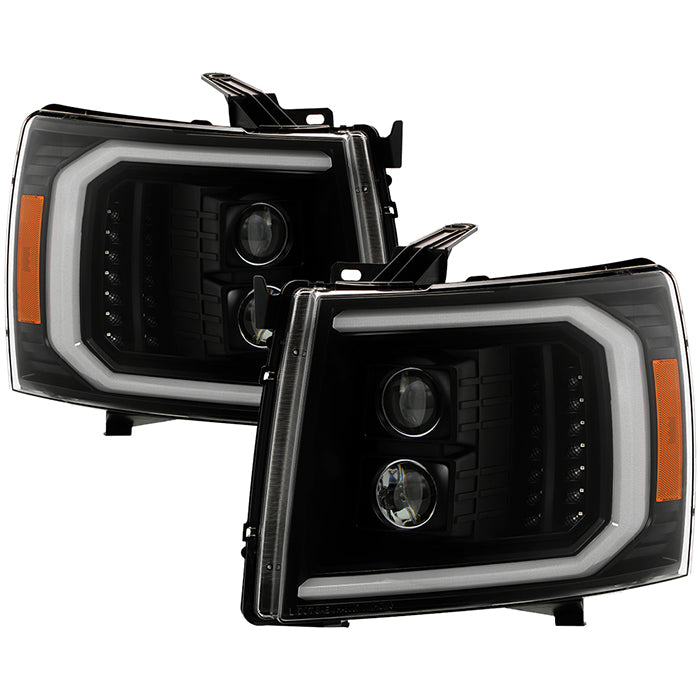 ( xTune ) Chevy Silverado 07-13 1500~3500 HD LED DRL Signal / Halogen Projector Headlights - Low Beam-H1(Included) ; High Beam-H1(Included) ; Signal-LED - Black