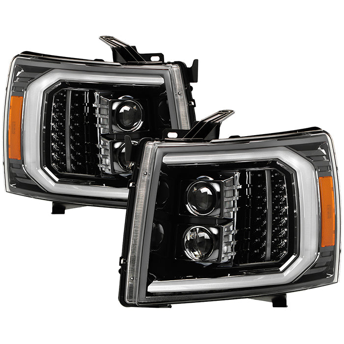 ( xTune ) Chevy Silverado 07-13 1500~3500 HD LED DRL Signal / Halogen Projector Headlights - Low Beam-H1(Included) ; High Beam-H1(Included) ; Signal-LED - Chrome