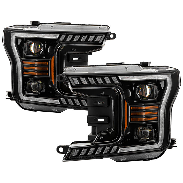 ( xTune ) Ford F150 18-20 Amber DRL  Sequential LED Signal   FULL LED 2 Projector Headlights - Black