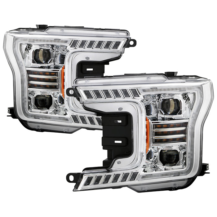 ( xTune ) Ford F150 18-20 Amber DRL  Sequential LED Signal   FULL LED 2 Projector Headlights - Chrome