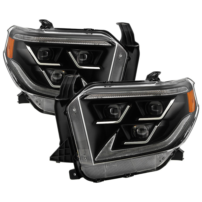 ( xTune ) Toyota Tundra 14-21 (Not fit OE Full LED Model) Full LED DRL w/SwitchBack Amber Sequential Signal Tri-Projector w/Chrome Shroud Headlights - Black