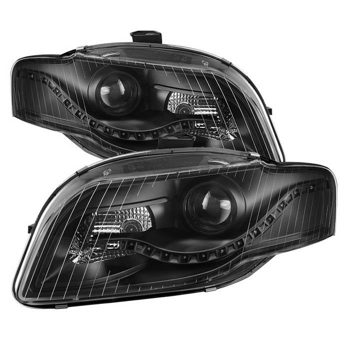( Akkon ) Audi A4 06-08 Projector Headlights - Halogen Model Only ( Not Compatible With Xenon/HID and Convertible Model ) - DRL LED - Black
