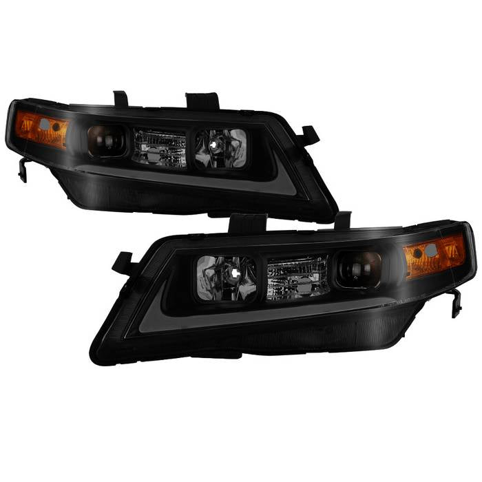 ( Akkon ) Acura TSX 2004-2008 LED Light Bar Projector Headlights - Black Smoked - Low Beam use stock HID ; High Beam - H1 ; Signal - 7440