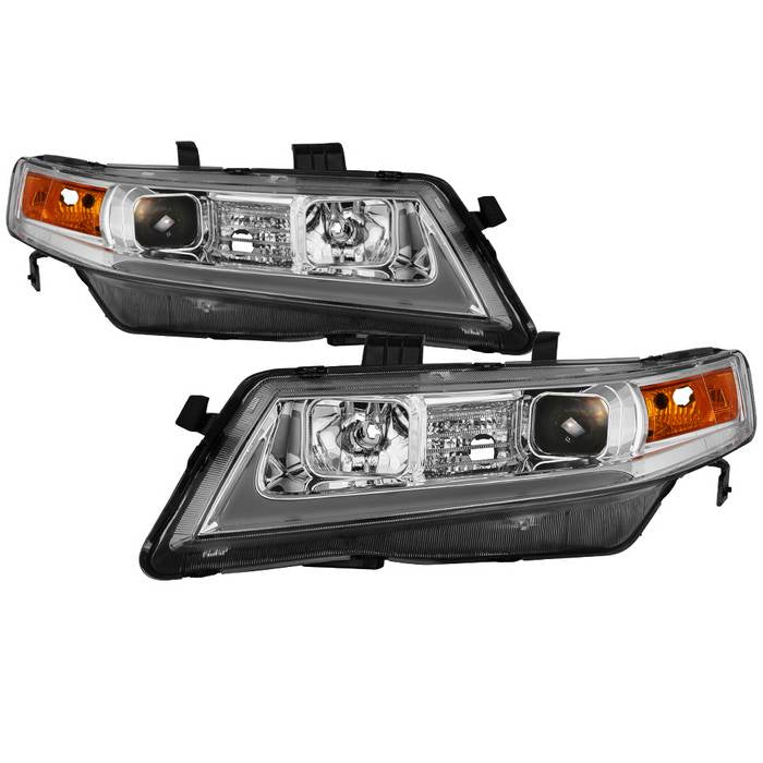 ( Akkon ) Acura TSX 2004-2008 LED Light Bar Projector Headlights - Chrome - Low Beam use stock HID ; High Beam - H1 ; Signal - 7440