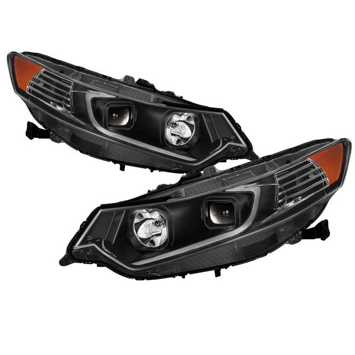 ( Akkon ) Acura 2009-2014 Projector Headlights - Light Bar DRL - Low Beam-D2S(Not Included) ; High Beam-H1(Included) ; Signal-RY21W(Included) - Black