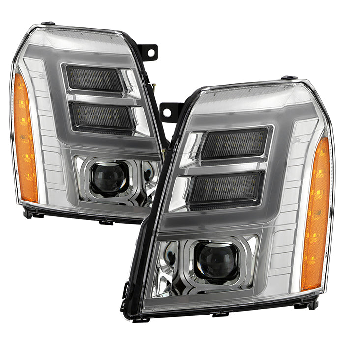 ( Akkon ) Cadillac Escalade & EVS 07-14 / Escalade EXT 07-13 HID Model only ( Don‘t Fit Halogen Models ) DRL LED Light Bar Projector Headlights - Low Beam: D1S(Not Included) - High Beam: D1S(Not Included) - Chrome
