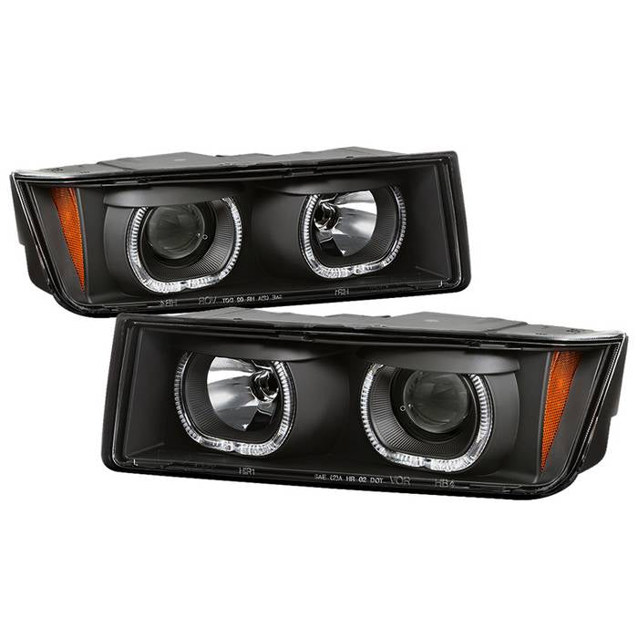( Akkon ) Chevy Avalanche with Body Cladding only 2002-2006 Halo Projector headlights -Black - Low Beam - H7(Included) ; High Beam - H1(Included)