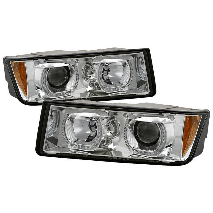 ( Akkon ) Chevy Avalanche with Body Cladding only 2002-2006 Halo Projector headlights - Chrome - Low Beam - H7(Included) ; High Beam - H1(Included)