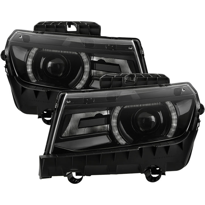 ( POE ) Chevy Camaro 14-15 Fit Halogen (OE Plus HID Style) w/LED DRL Projector Headlight - Black