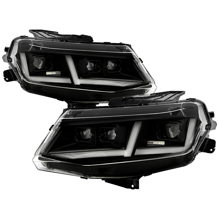 ( Akkon ) Chevy Camaro 2016-2018 Halogen Model Only ( Does Not Fit factory HID Models and RS or V6 1LE Track Performance Package ) Full LED Headlights with LED Light Bar- Black ( High Beam LED - Low Beam LED )