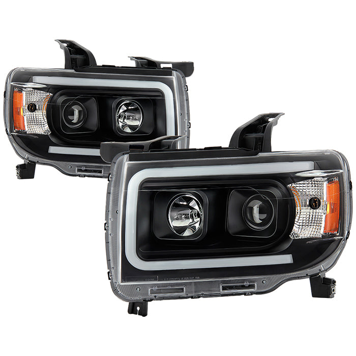 ( Akkon ) GMC Canyon 2015-2022 Projector Headlights With Light Tube DRL - Low Beam-H1(Included) ; High Beam-H11(Included) ; Signal-7443A(Included) - Black