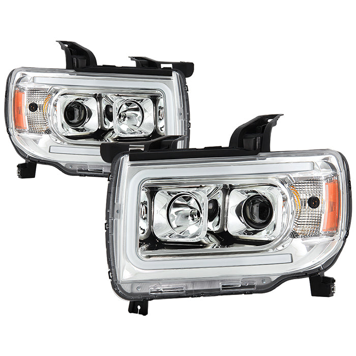 ( Akkon ) GMC Canyon 2015-2022 Projector Headlights With Light Tube DRL - Low Beam-H1(Included) ; High Beam-H11(Included) ; Signal-7443A(Included) - Chrome