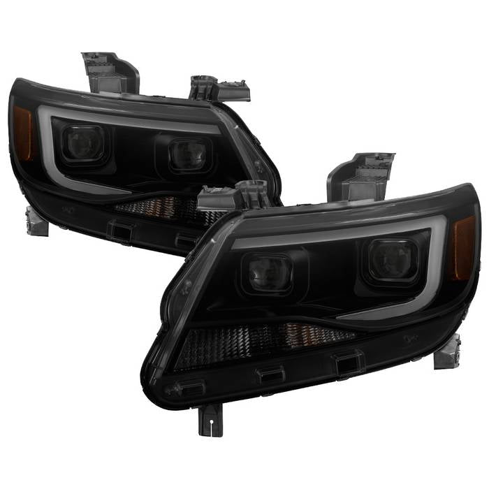( Akkon ) Chevy Colorado 2015-2019 Halogen Models Only ( Not Compatible With Xenon/HID Model ) Projector Headlights - Light Bar DRL - Black Smoked