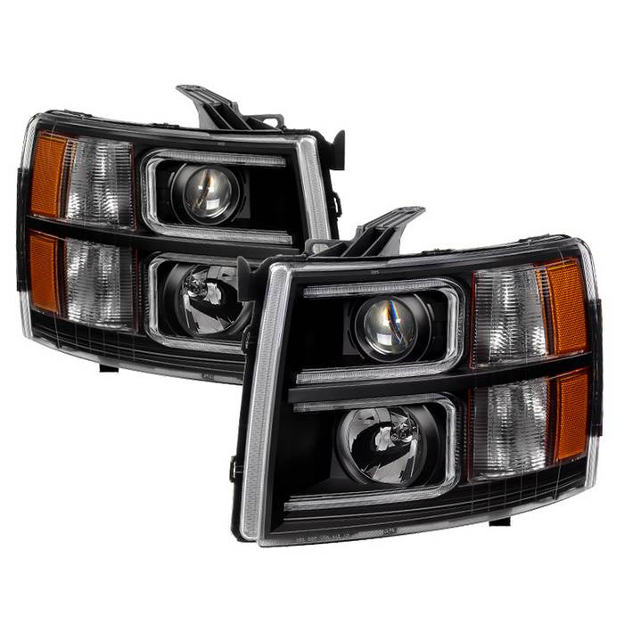 ( xTune ) Chevy Silverado 1500 07-13  2500HD/3500HD 07-14 Projector Headlights - Light Tube Style - Black