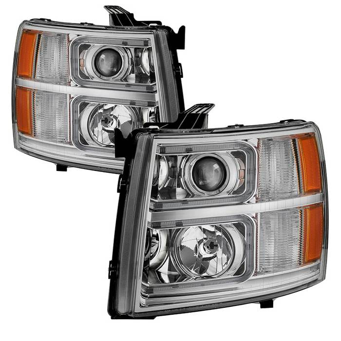 ( xTune ) Chevy Silverado 1500 07-13  2500HD/3500HD 07-14 Halo Projector Headlights -Light Tube Style - Chrome