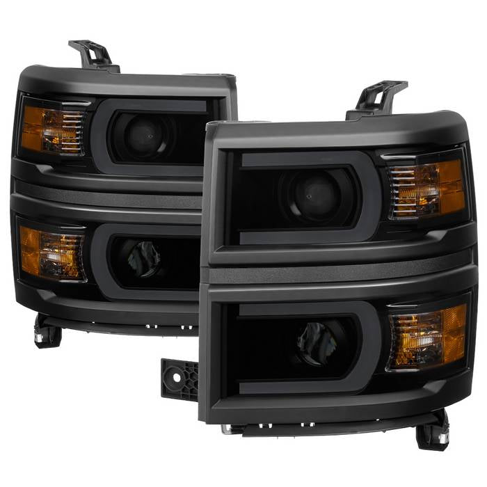 ( Akkon ) Chevy Silverado 1500 14-15 Projector Headlights - Light Bar DRL - Black Smoked
