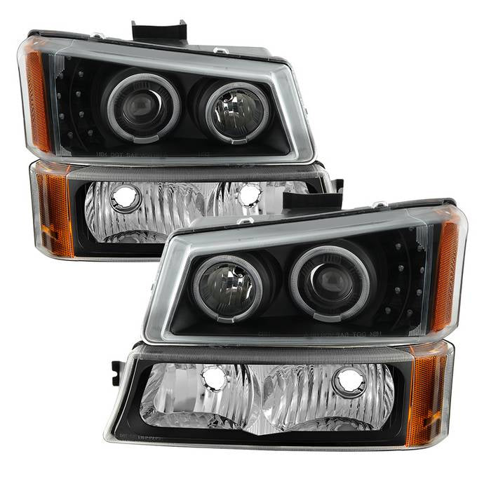 ( xTune ) Chevy Silverado 03-06 / Silverado 1500HD 03-07 / Avalanche 02-06 Bumper lights and Projector Headlights 4pcs ( Will Not Fit Model With Body Cladding ) - LED Halo - Black