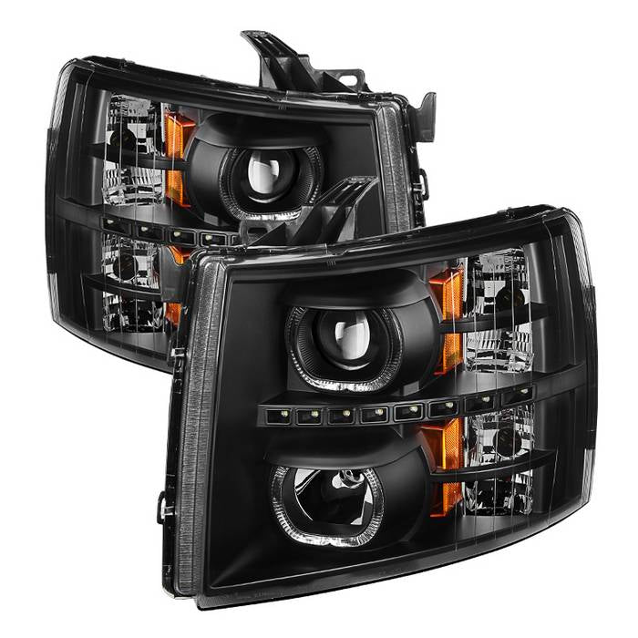 ( Akkon ) Chevy Silverado 1500/2500/3500 07-13 LED Halo Projector Headlights - Black
