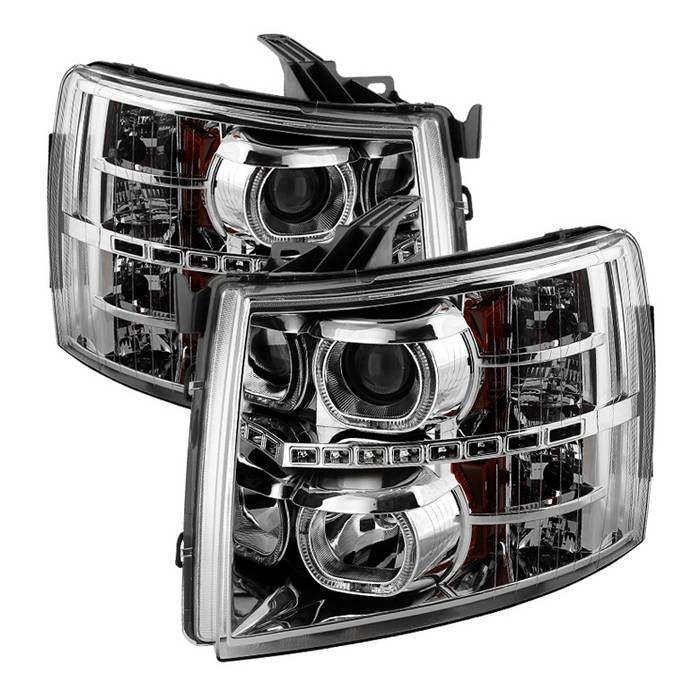 ( Akkon ) Chevy Silverado 1500/2500/3500 07-13 LED Halo Projector Headlights - Chrome