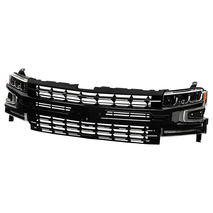 ( POE ) Conversion Kit For Chevy Silverado 1500 19-22 LED High/Low Beam w/Halogen Signal Headlight w/Front Grille - Low Beam-LED ; High Beam-LED ; Signal-7443NA(Included) - Black SET