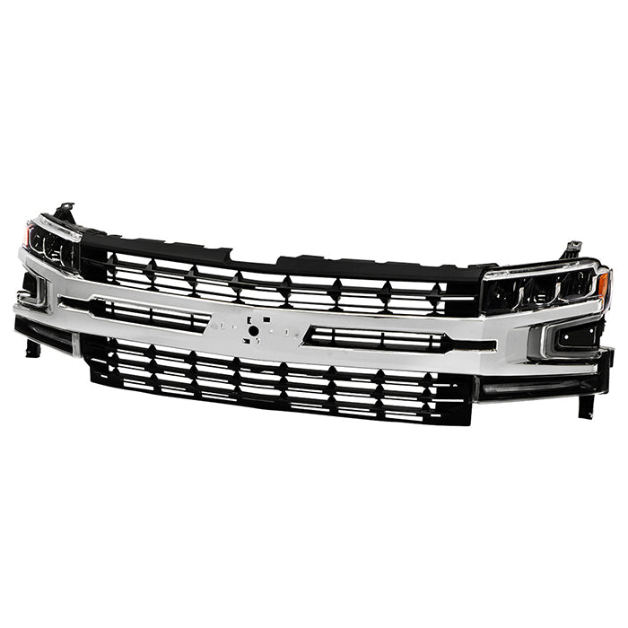( POE ) Conversion Kit For Chevy Silverado 1500 19-22 LED High/Low Beam w/Halogen Signal Headlight w/Front Grille - Low Beam-LED ; High Beam-LED ; Signal-7443NA(Included) - Chrome SET