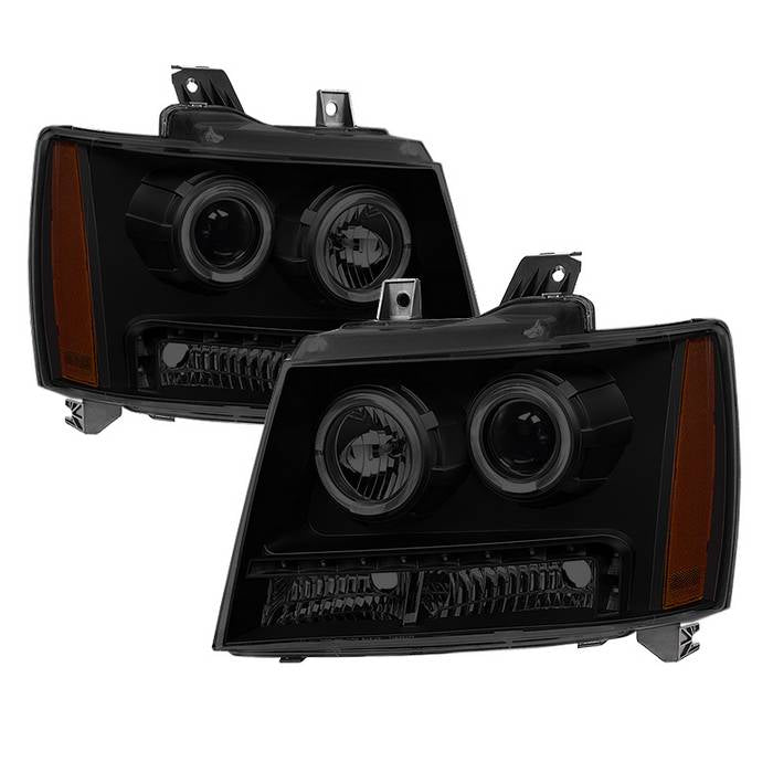 ( xTune ) Chevy Suburban 1500/2500 07-14 / Chevy Tahoe 07-14 / Avalanche 07-14 Halo Projector W/LED Headlights - Black Smoked