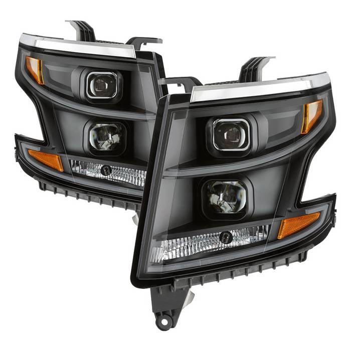 ( Akkon ) Chevy Tahoe / Suburban 2015-2018 DRL Light Bar Projector Headlights - Black - Low Beam - H7(Included) ; High Beam - H7(Included) ; Signal - 7440(Included)