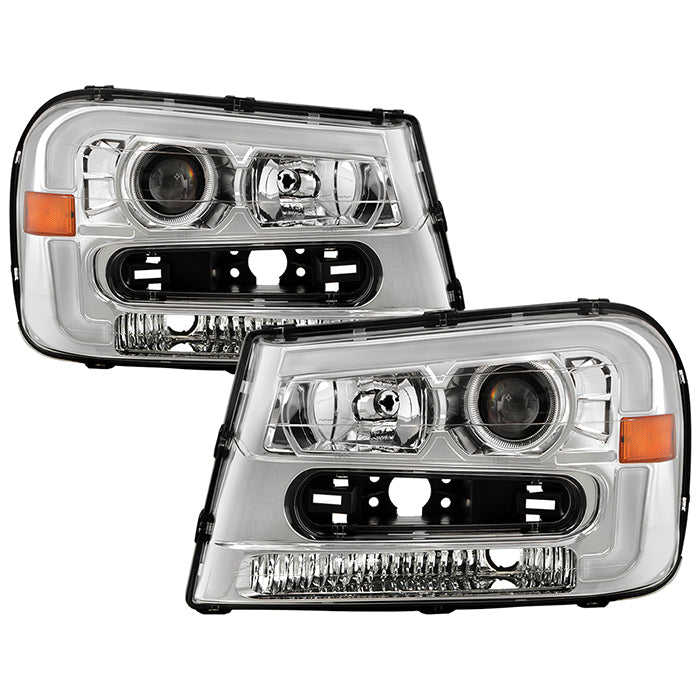 ( Akkon ) Chevy Trailblazer 02-09 Projector Headlights - Light Bar DRL - Low Beam-H7(Included) ; High Beam-H1(Included) ; Signal-P27(Not Included) - Chrome