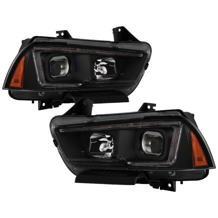 ( Akkon ) Dodge Charger 11-14 Projector Headlights - Halogen Model Only ( Not Compatible With Xenon/HID Model ) - Light Tube DRL - Black