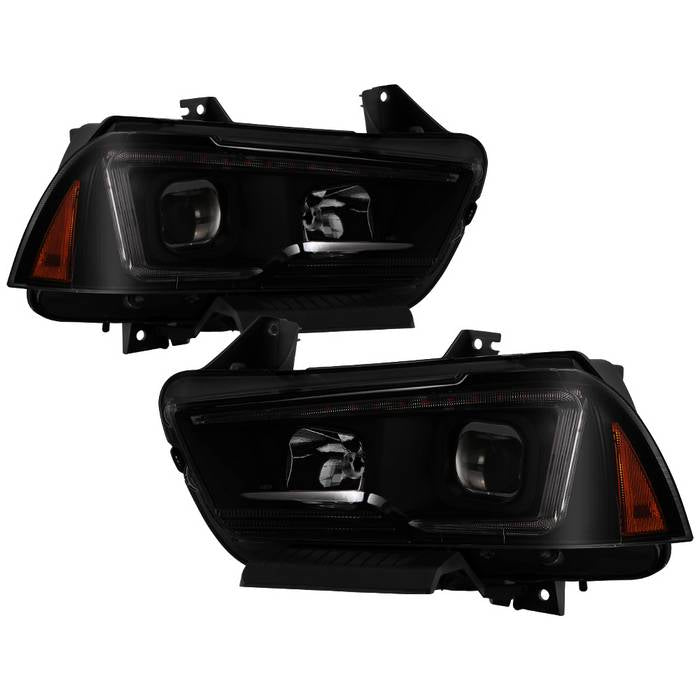 ( Akkon ) Dodge Charger 11-14 Projector Headlights - Halogen Model Only ( Not Compatible With Xenon/HID Model ) - Light Tube DRL - Black Smoked