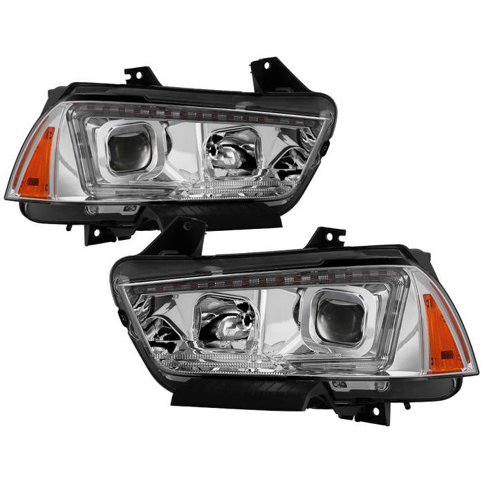 ( Akkon ) Dodge Charger 11-14 Projector Headlights - Halogen Model Only ( Not Compatible With Xenon/HID Model ) - Light Tube DRL - Chrome
