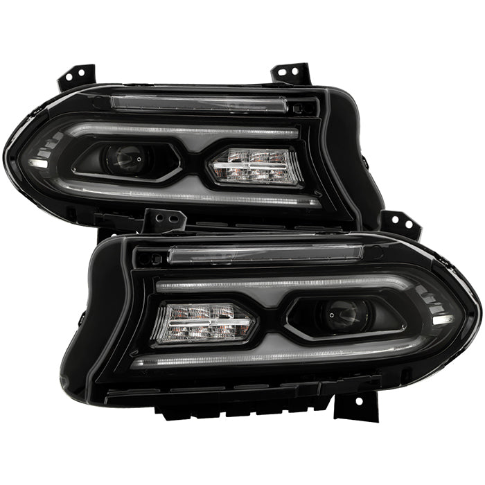 ( Akkon ) Dodge Charger 2015-2023 Halogen Models Full LED Headlights with LED Light Bar- Black ( High Beam LED - Low Beam LED )