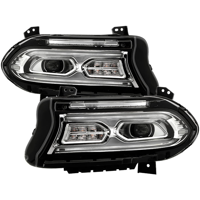 ( Akkon ) Dodge Charger 2015-2023 Halogen Models Full LED Headlights with LED Light Bar- Chrome ( High Beam LED - Low Beam LED )