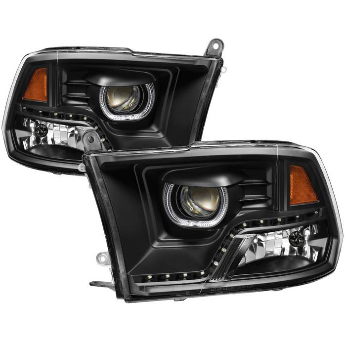 ( Akkon ) Dodge Ram 1500 09-18 / Ram 2500/3500 10-19 Projector Headlights - Halogen Model Only ( Not Compatible With Factory Projector And LED DRL ) - LED Halo  - Low Beam-H9(Included) ; High Beam- H9 ; Signal-3157(Not Included) - Black
