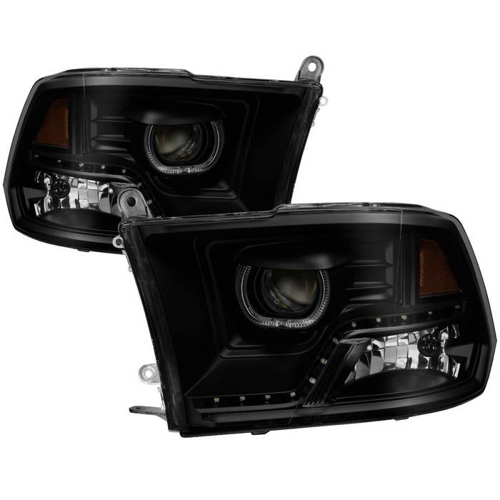 ( Akkon ) Dodge Ram 1500 09-18 / Ram 2500/3500 10-19 Projector Headlights - Halogen Model Only ( Not Compatible With Factory Projector And LED DRL ) - LED Halo  - Low Beam-H9(Included) ; High Beam-H9; Signal-3157(Not Included) - Black Smoked