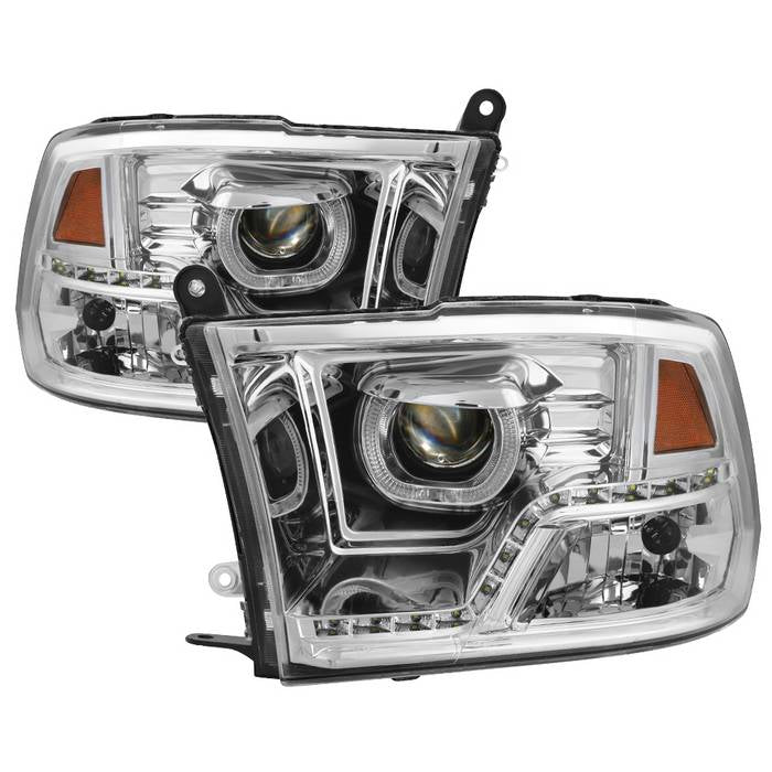 ( Akkon ) Dodge Ram 1500 09-18 / Ram 2500/3500 10-19 Projector Headlights - Halogen Model Only ( Not Compatible With Factory Projector And LED DRL ) - LED Halo  - Low Beam-H9(Included) ; High Beam-H9 ; Signal-3157(Not Included) -  Chrome