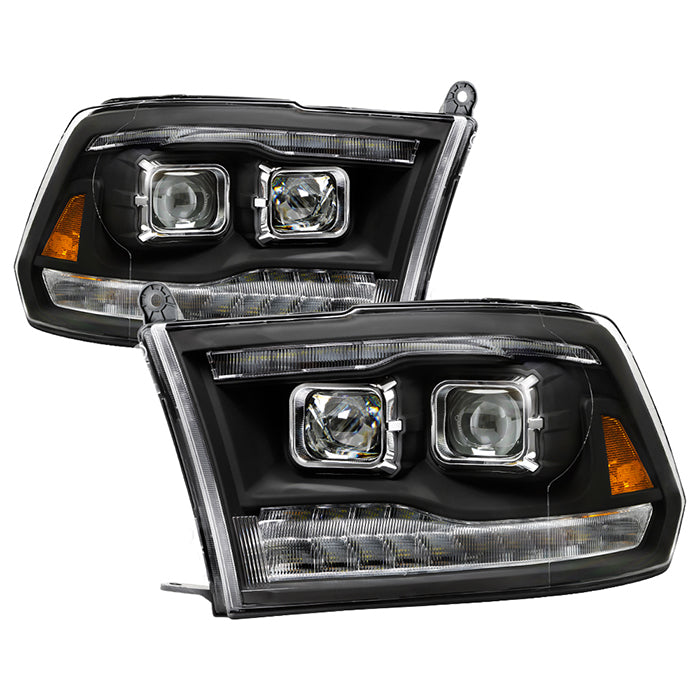 ( Akkon ) Dodge Ram 1500 09-18 / Ram 2500/3500 10-19 Projector Headlights - Halogen Model Only ( Not Compatible With Factory Projector And LED DRL ) - ( 2019 Ram Light Bar Style  )- Black - Low Beam - H7(Included) ; High Beam - H7(Included) ; Signal - LED