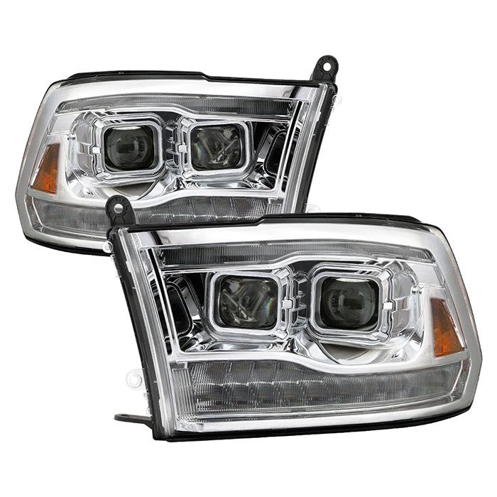 ( Akkon ) Dodge Ram 1500 09-18 / Ram 2500/3500 10-19 Projector Headlights - Halogen Model Only (Not Compatible With Factory Projector And LED DRL) - (2019 Ram Light Bar Style) - Chrome - Low Beam - H7(Included) ; High Beam - H7(Included) ; Signal - LED